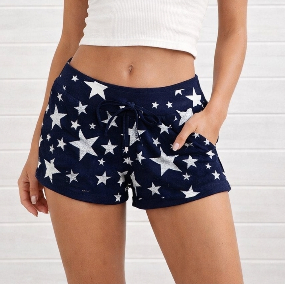 NWT Hard Tail Blue and White Stars Terry Mini Shorts Size XL